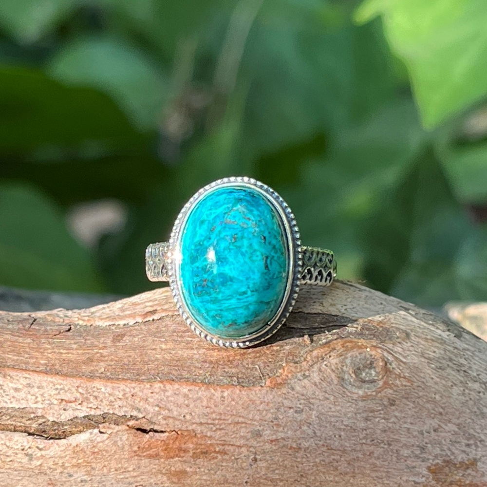 Sterling silver adjustable azurite ring